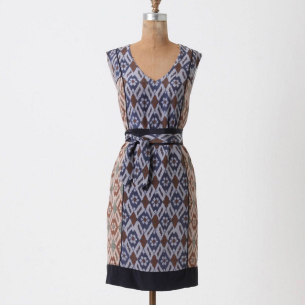 Anthropologie Coquille Ikat Shift Silk Dress